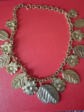 Gold Floral & Leaf Charm Necklace - Women Jewelry